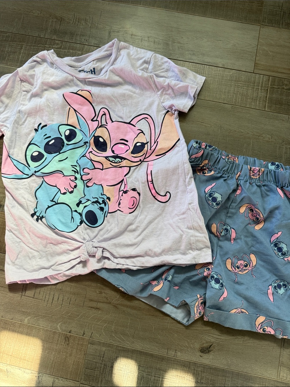 Disney Girls Pink & Blue Stitch Short Pajama Set